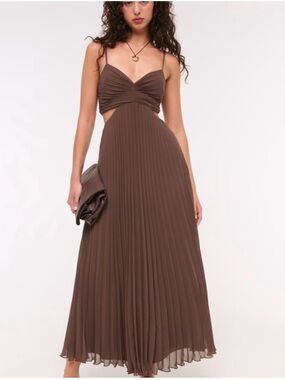 Abercrombie & Fitch Brown Pleated Cutout Maxi Dress